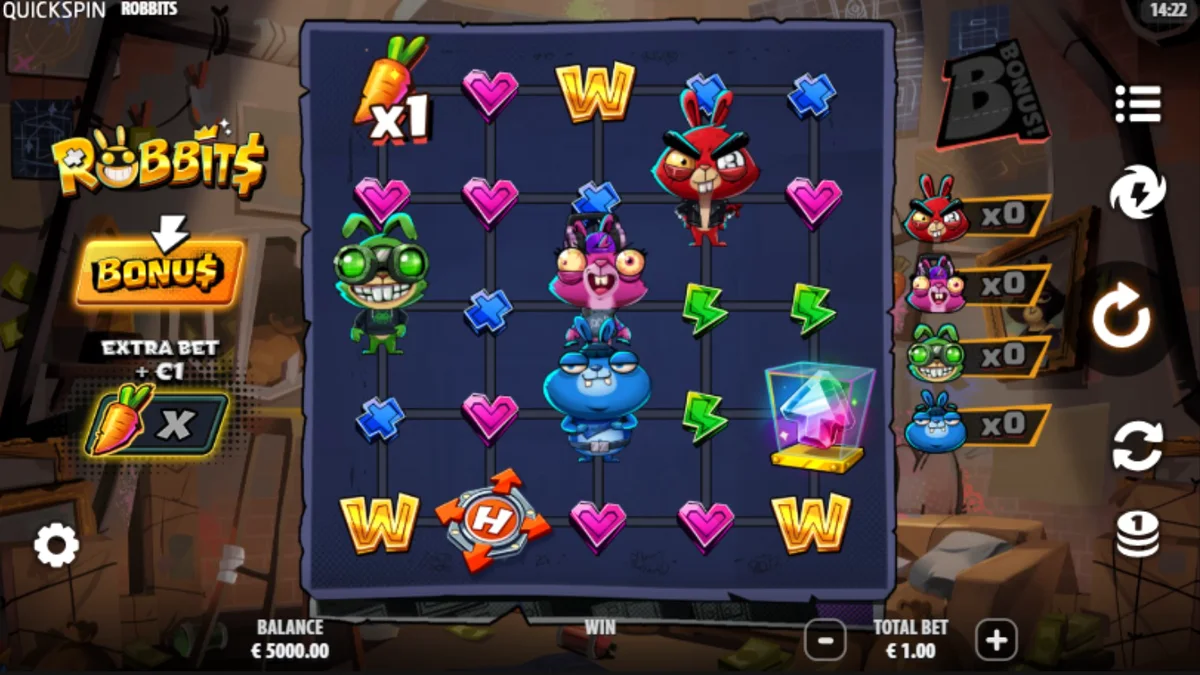 Tampilan visual karakter kelinci dalam permainan slot Robbits